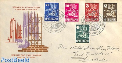 Churches in wartime 5v, FDC, closed flap, written address