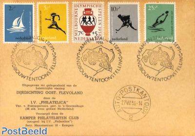 Card with olympic games set 5v, FDC with special cancellation LANDBOUWTENTOONSTELLING