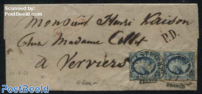 Letter from Maastricht to Verviers, Borderrate (=10c), rare, Maastricht-B