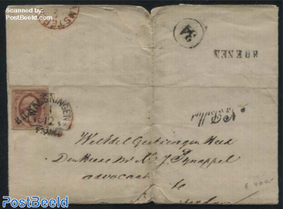 Letter with 10c stamp with cancellations Rhenen, Wageningen-C