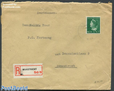Registered cover from Maastricht to Dennebroek