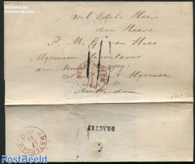 Letter from Heerenveen via Drachten to Amsterdam, stamped in stead of written postage