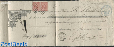 Receipt, Gebr. Reimeringer Amsterdam, with 2x10c Wilhelmina, postmark kleinrond GravE