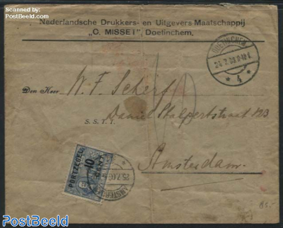 10c Michiel de Ruyter postage due stamp on letter
