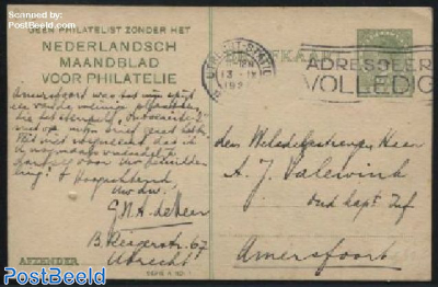 Postcard with private text, Nederlandsch Maanblad voor Philatelie