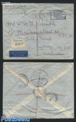 Letter from Merauke to Sydney, Postage Paid 45c, Registered airmail