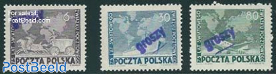 World Post Office 3V with Groszy overprints