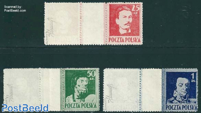 Freedom Fighters 3 gutter pairs, 1 stamp printed on reverse side, issued without gum