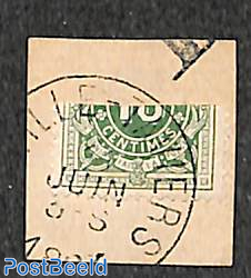 Divided postage due stamp on piece of paper