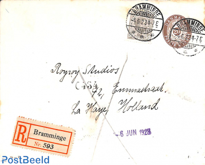 Envelope 20o, uprated to registered mail to Holland