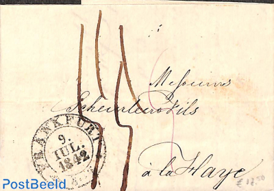 Folding letter from Frankfurt to La Haye (NL)