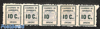 Chambre de commerce de Amiens strip of 5, center stamp without C.