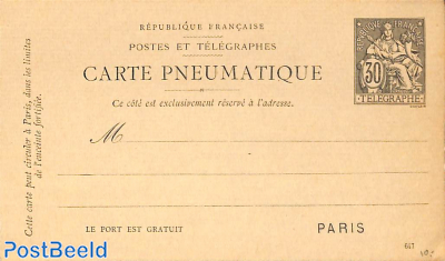 Pneumatic post card 30c, with printing date