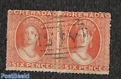 pair of 6d stamps, WM small star, rosared
