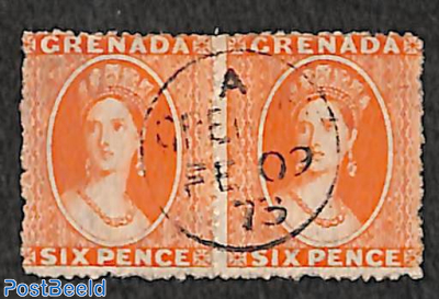 pair of 6d stamps, WM small star, orangered