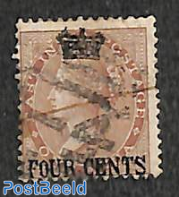 Straits Settlements, FOUR CENTS on 1A, used