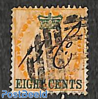 Straits Settlements, EIGHT CENTS on 2a, used