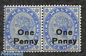 Pair, right stamp with error One Pnney [:]