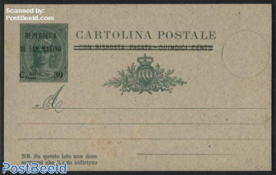 Postcard 30Cmi on Quindici Cmi, Front card, thin grey cardboard