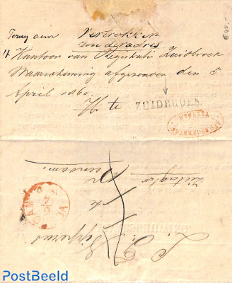 Folding letter with a warning, send from Zuidbroek to Veendam. with extra mark afgeschreven Veendam.