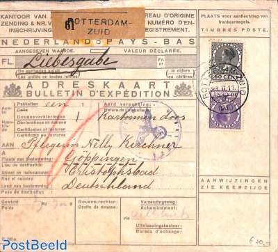 Parcel card from Rotterdam-Zuid to Göppingen