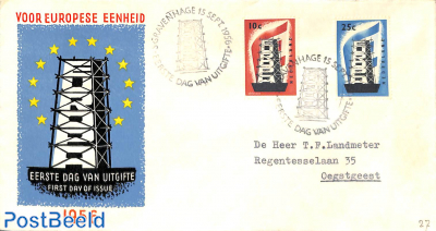 Europa 2v, FDC, typed address, open flap