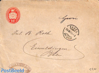 Envelope 10c from Basel to Baden