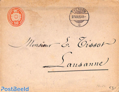 Envelope 10c from YVERDON to Lausanne