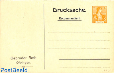 Private reply paid postcard 12/10c, Gebr. Roth Oftringen