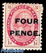 FOUR PENCE on 1d, Stamp out of set