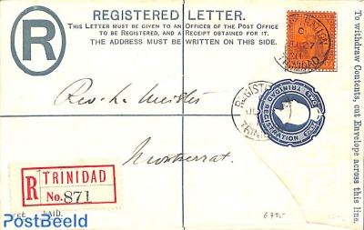 Registered letter postal stationary with uprate stamp to Montserrat