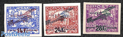 Airmail Overprints 3v, imperforated