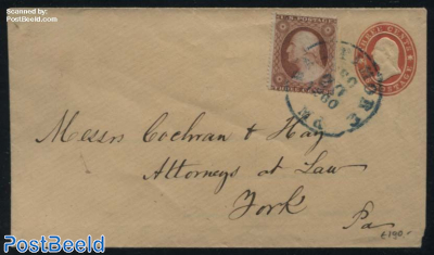 Postal stationary envelope 3c uprated with 3c stamp from Baltimore (Ma.) to York (Pa.)