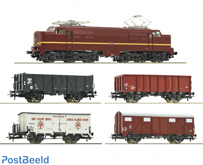 5 piece set: Electric locomotive 1224 with freight train, NS