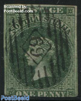 1p, Green, used, Touched at bottom side