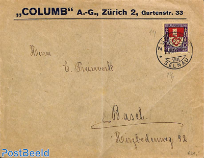 Envelope from Zurich to Basel, see pro juventute 1919 stamp