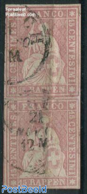 15R pair. Print period 1857/60, used, carmine pink