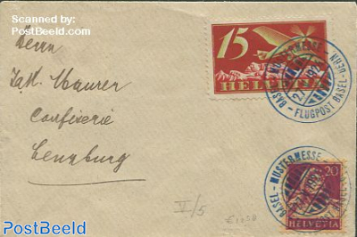 Switzerland air mail with Flugpost Basel-Bern mark