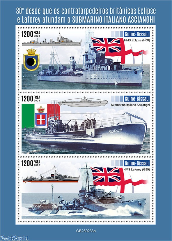 Stamp 2023, Guinea Bissau HMS Eclipse and HMS Laforey, 2023 ...