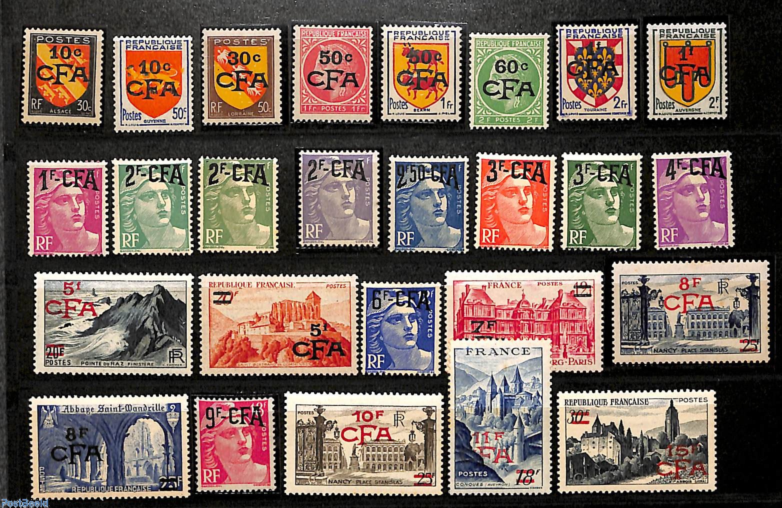 Stamp 1949, Reunion Definitives, French stamps overprinted CFA 26v