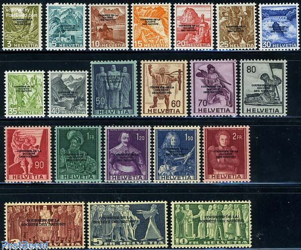国際連盟切手　公用切手　スイス発行　SOCIETE DES NATIONS Stamp 1944, Switzerland Societe des Nations 21v, 1944 - Collecting