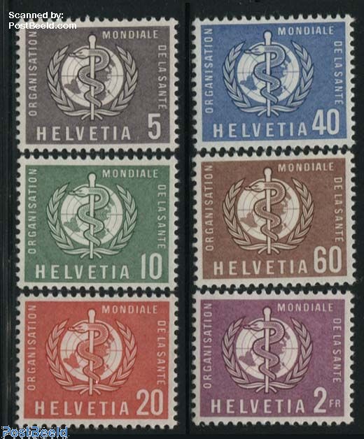 who様 Stamp 1957, Switzerland World health organisation 6v, 1957