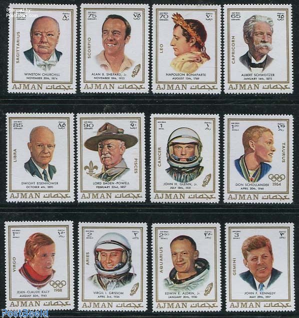 Stamp 1971, Ajman Famous persons 12v, 1971 - Collecting Stamps ...
