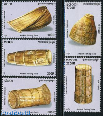Stamp 2004, Cambodia Ancient fishing tools 5v, 2004 - Collecting