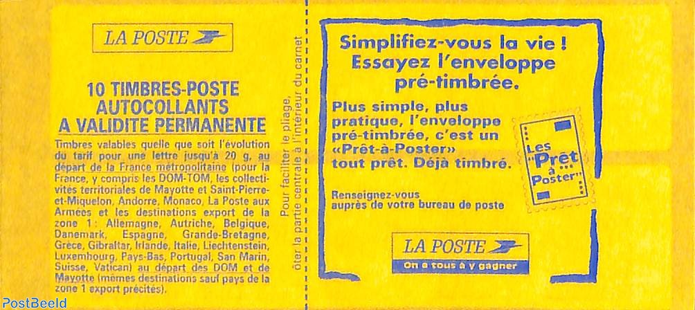 Stamp 1999, France l'enveloppe timbrée, Booklet 10x timbre rouge