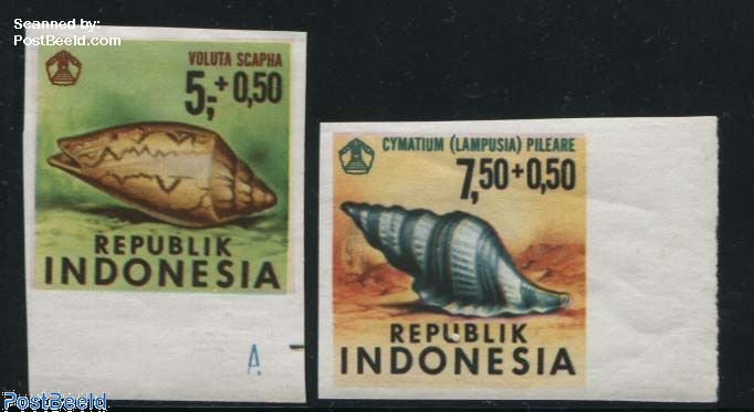 Stempel Shell Indonesia Stamp 1969, Indonesia Shells 2v, imperforated, 1969 - Collecting Stamps ...