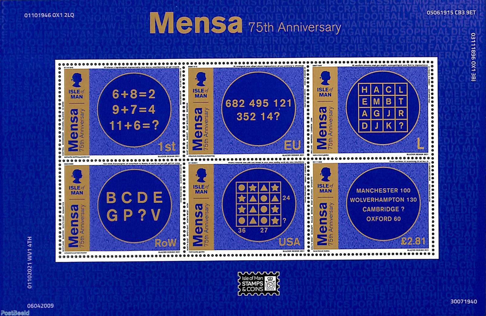 sessie Gepensioneerde druk Stamp 2021, Isle of Man Mensa 6v m/s (from booklet), 2021 - Collecting  Stamps - PostBeeld - Online Stamp Shop - Collecting