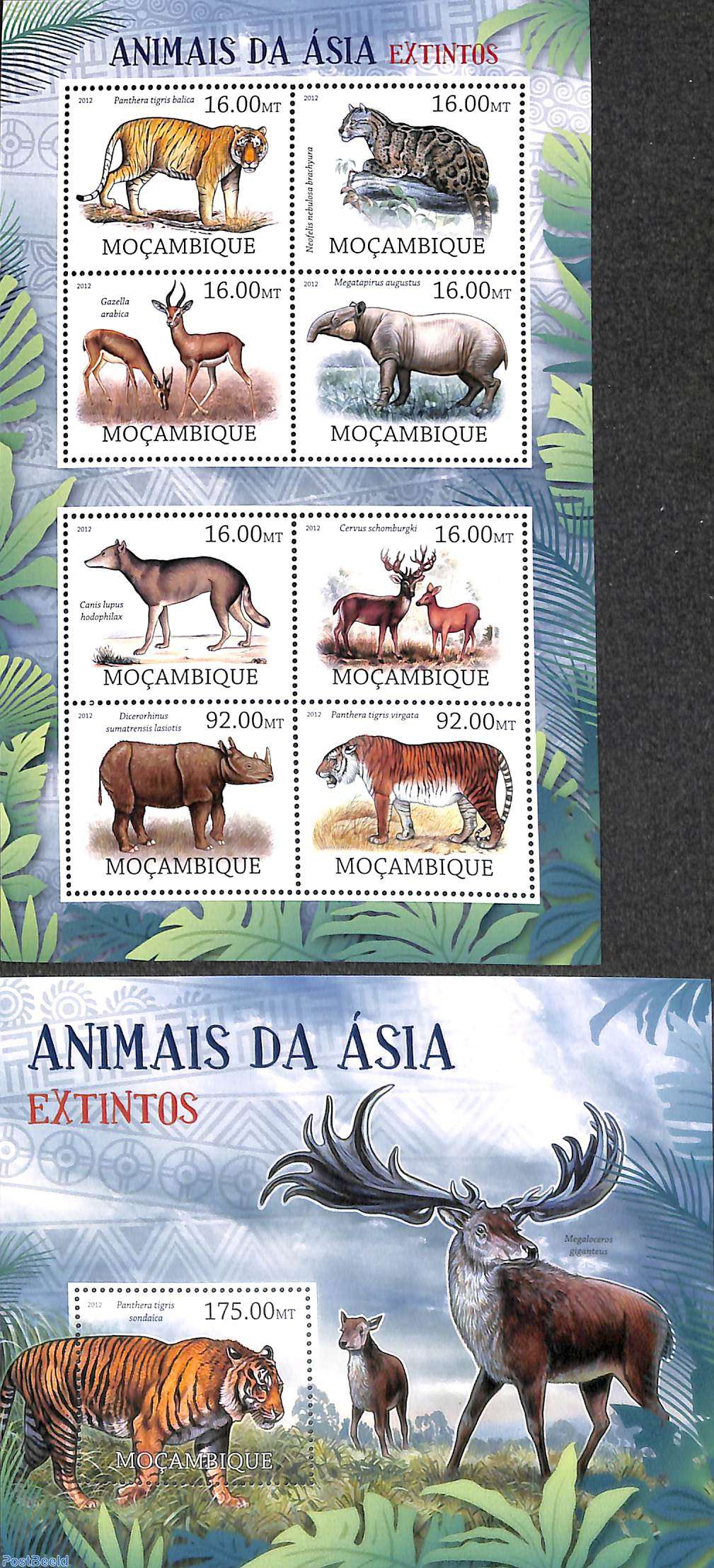 Stamp 2012, Mozambique Asian extinct animals 2 s/s, 2012 - Collecting  Stamps - PostBeeld - Online Stamp Shop - Collecting