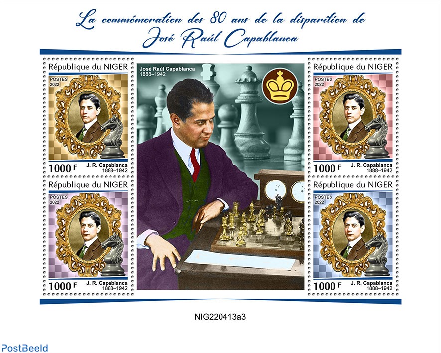 Stamp 2022, Niger 80th memorial anniversary of Jose Raul Capablanca, 2022 -  Collecting Stamps - PostBeeld - Online Stamp Shop - Collecting
