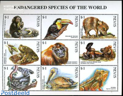 Stamp 1998, Nevis Rare animals 9v m/s, 1998 - Collecting Stamps - PostBeeld  - Online Stamp Shop - Collecting